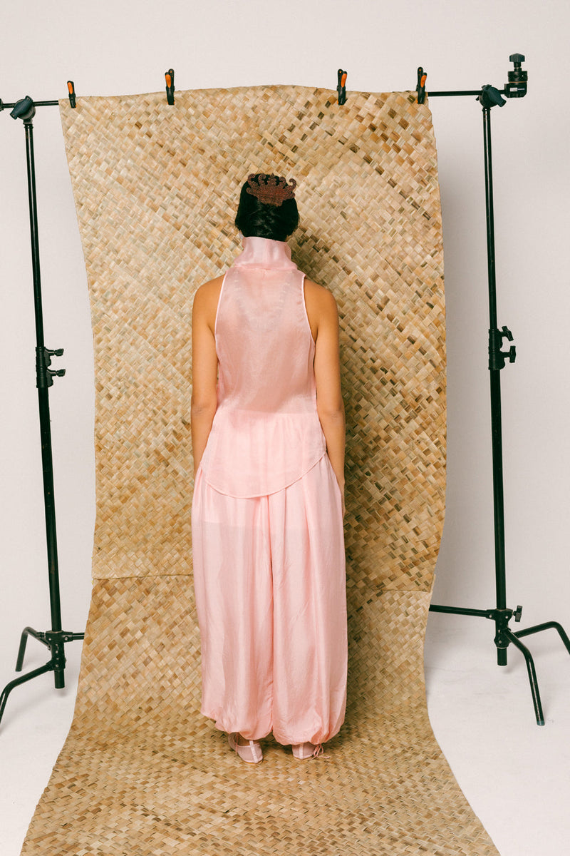 Mawar Silk Pant Set organza habutai silk co-ord set by Ituvana in pink for women in Singapore