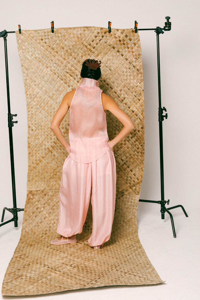 Mawar Silk Pant Set organza habutai silk co-ord set by Ituvana in pink for women in Singapore