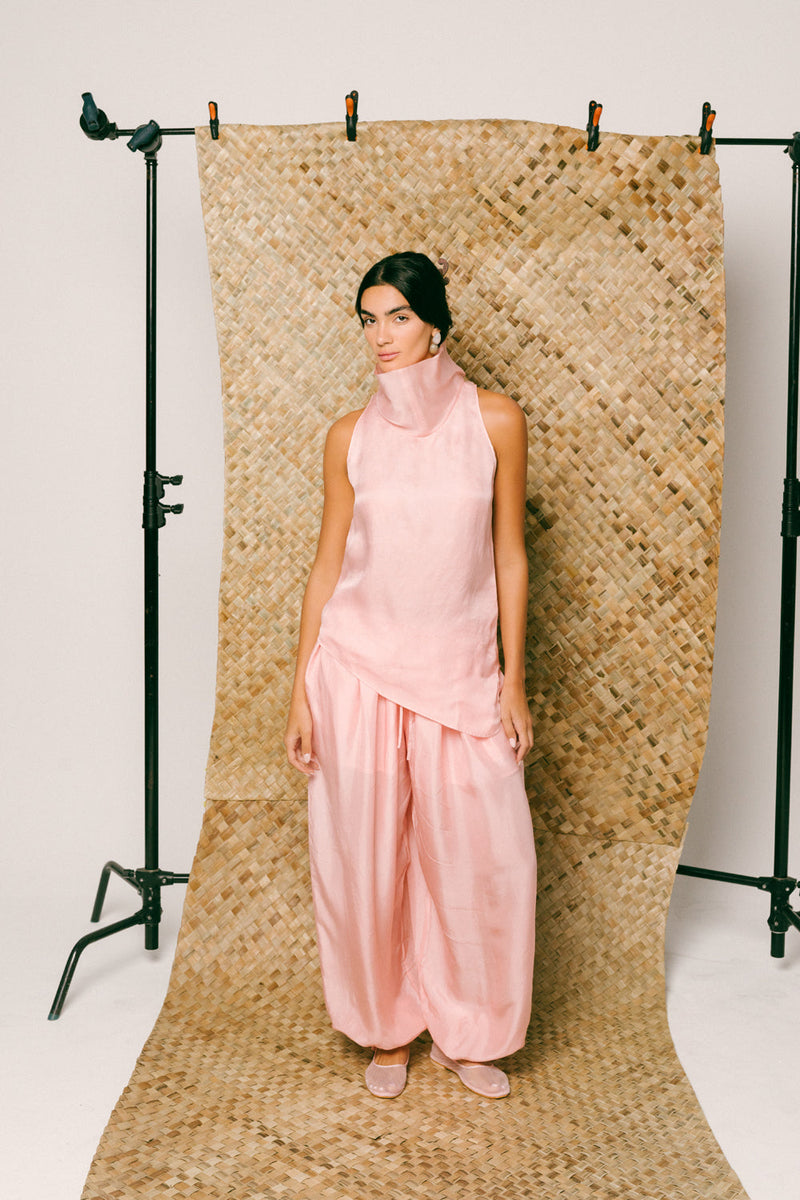 Mawar Silk Pant Set organza habutai silk co-ord set by Ituvana in pink for women in Singapore