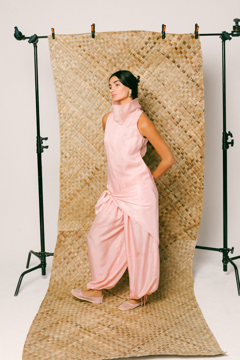 Mawar Silk Pant Set organza habutai silk co-ord set by Ituvana in pink for women in Singapore