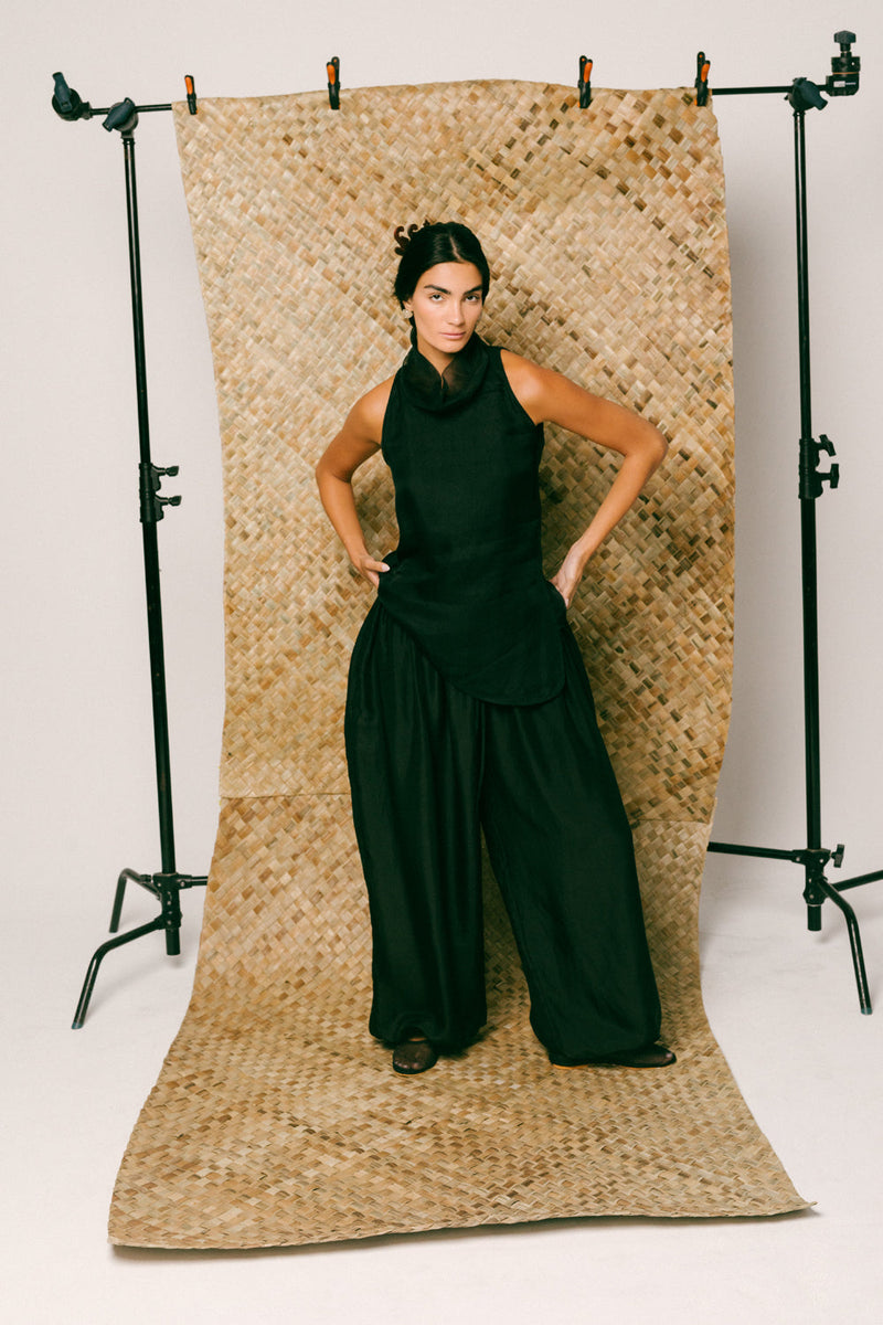 Mawar Silk Pant Set organza habutai silk co-ord set by Ituvana in black for women in Singapore