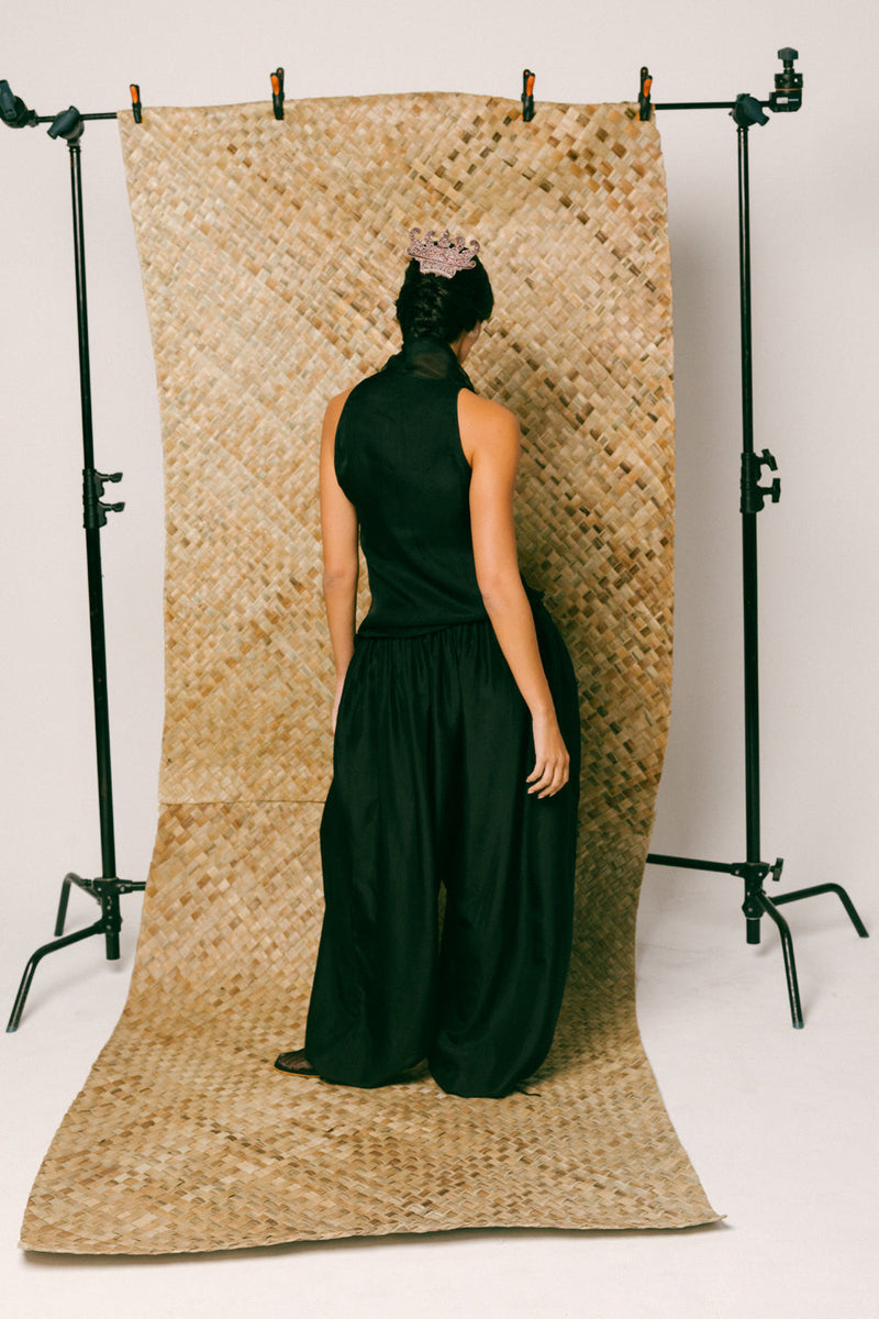 Mawar Silk Pant Set organza habutai silk co-ord set by Ituvana in black for women in Singapore