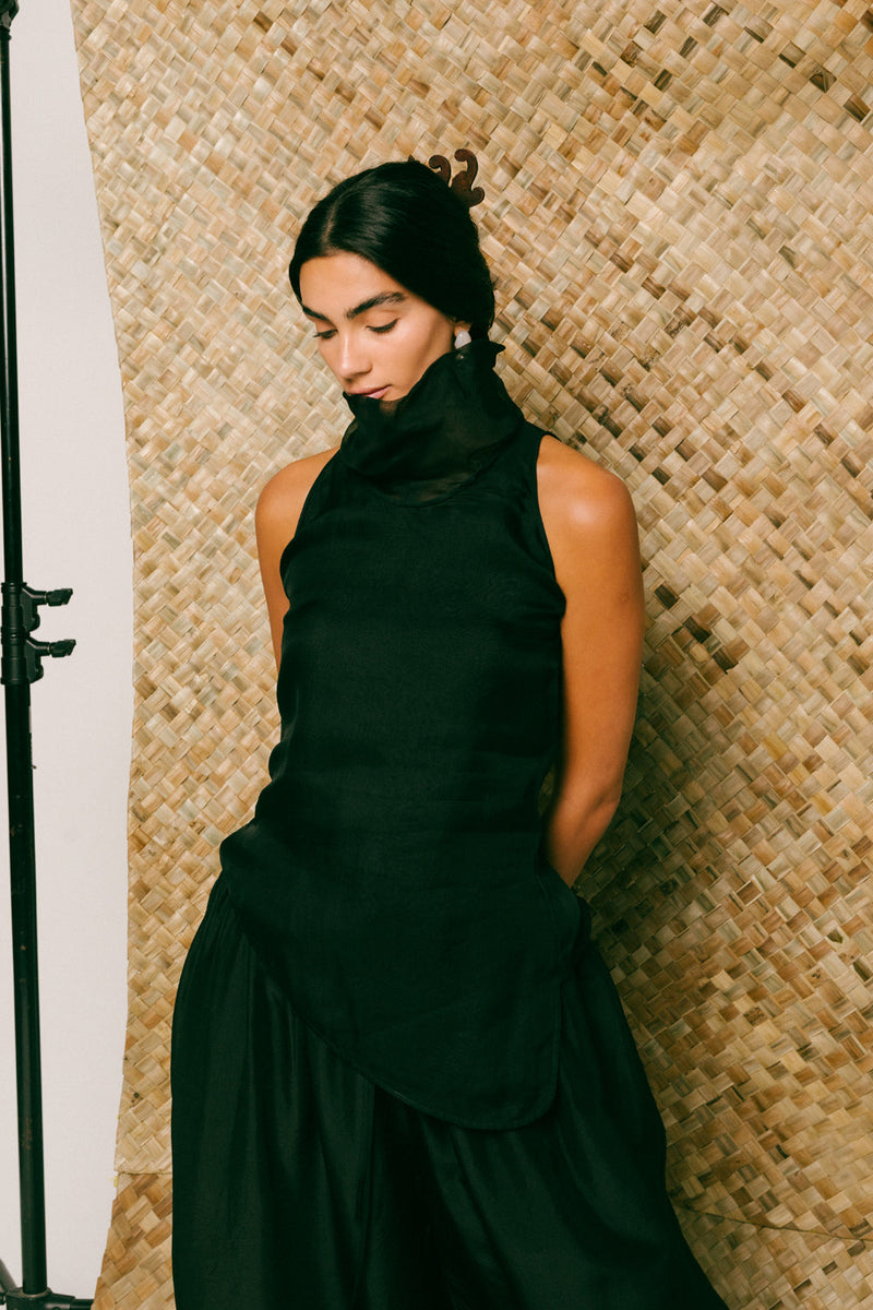Mawar Silk Pant Set organza habutai silk co-ord set by Ituvana in black for women in Singapore