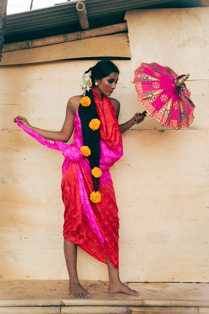 Mimpi Silk Sarong Set bangalore silk co-ord set by Ituvana in red for women in Singapore
