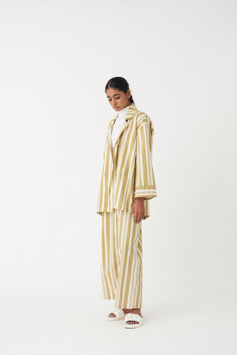 BROAD BOTTOM - MOSS GREEN STRIPE poplin by THREE in green color for women in Singapore