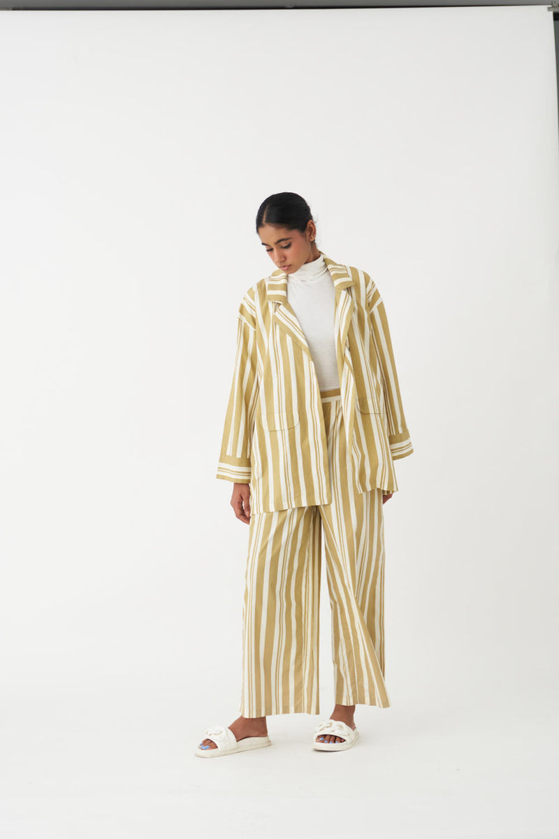 BROAD BOTTOM - MOSS GREEN STRIPE poplin by THREE in green color for women in Singapore
