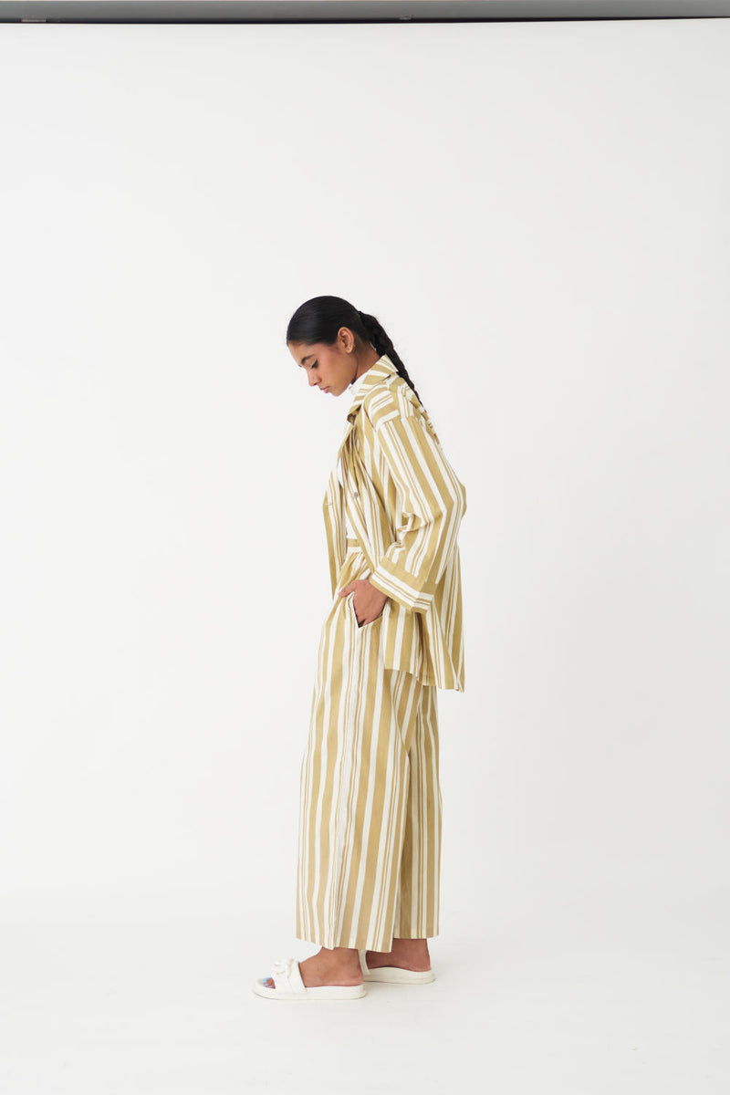 BROAD BOTTOM - MOSS GREEN STRIPE poplin by THREE in green color for women in Singapore