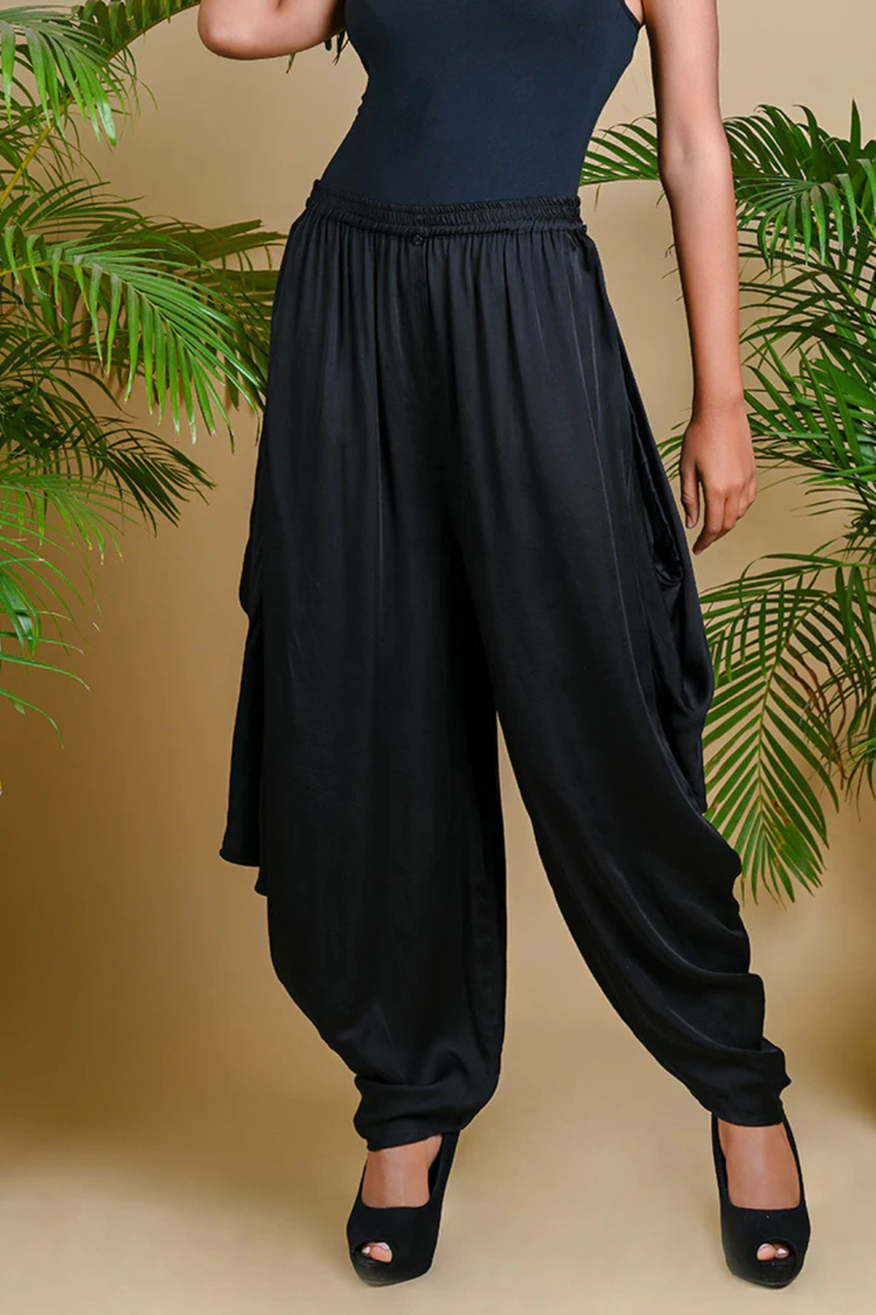 WRAP DHOTI-BLACK silk by Dyelogue in black color for women in Singapore