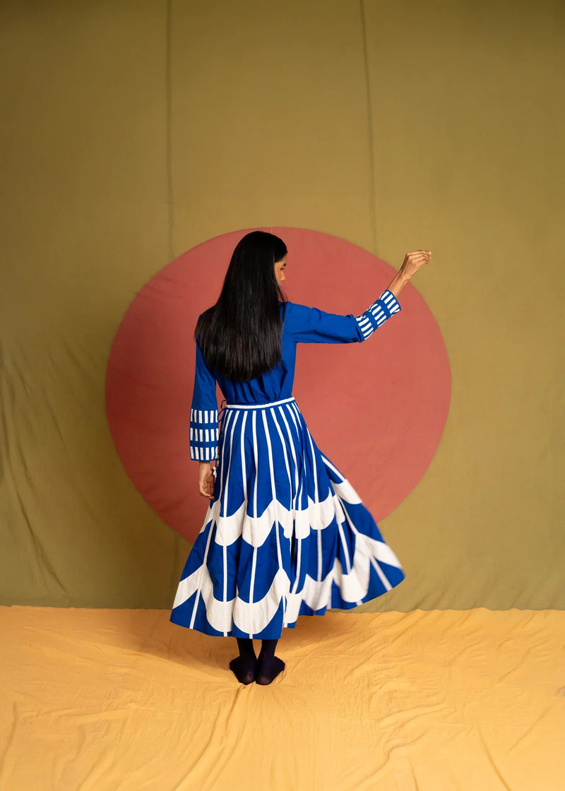 Wasim Candy SS Shirt-Blue and White cotton top/shirt by Ka-Sha in blue for women in Singapore