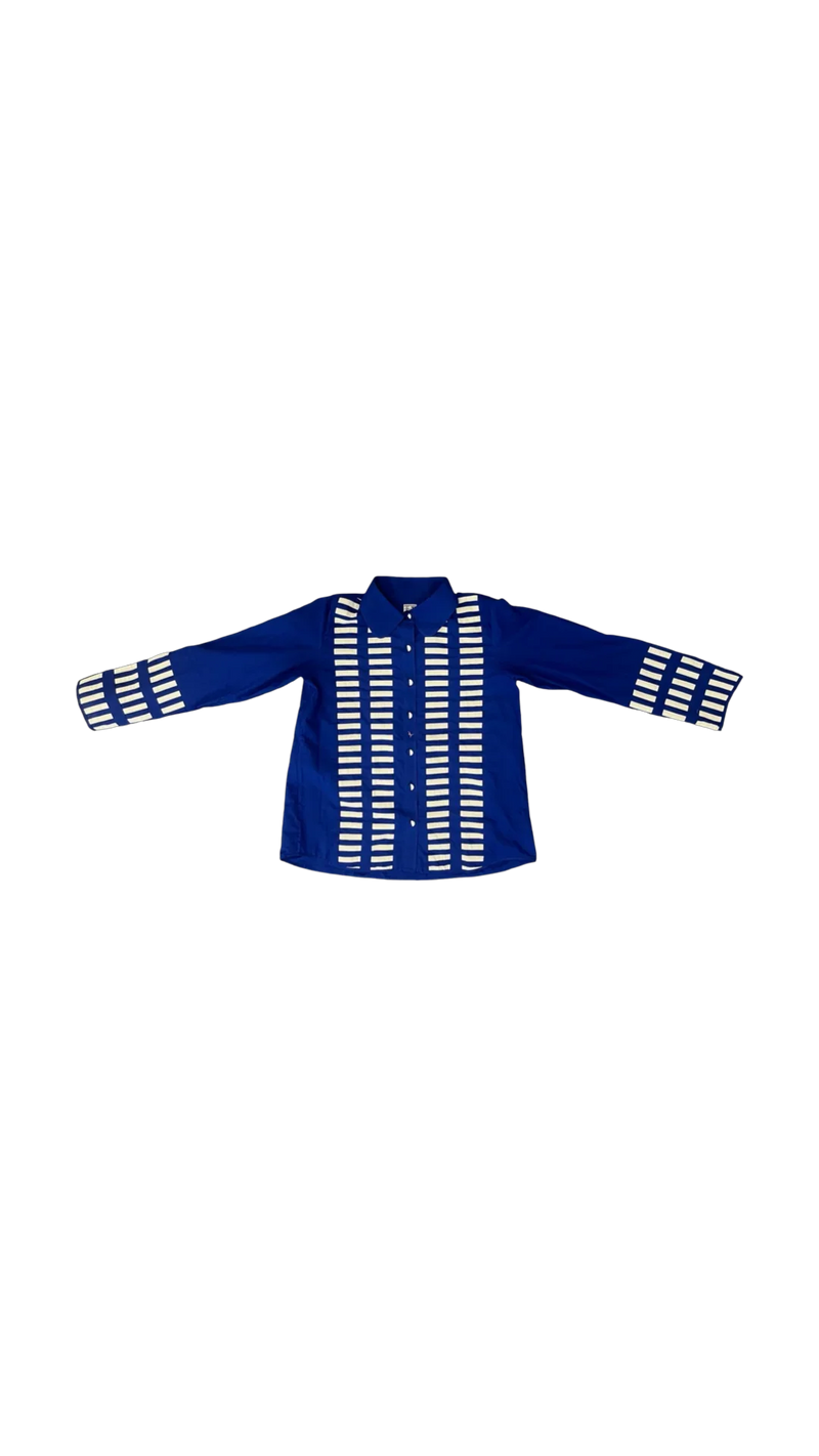 Wasim Candy SS Shirt-Blue and White cotton top/shirt by Ka-Sha in blue for women in Singapore