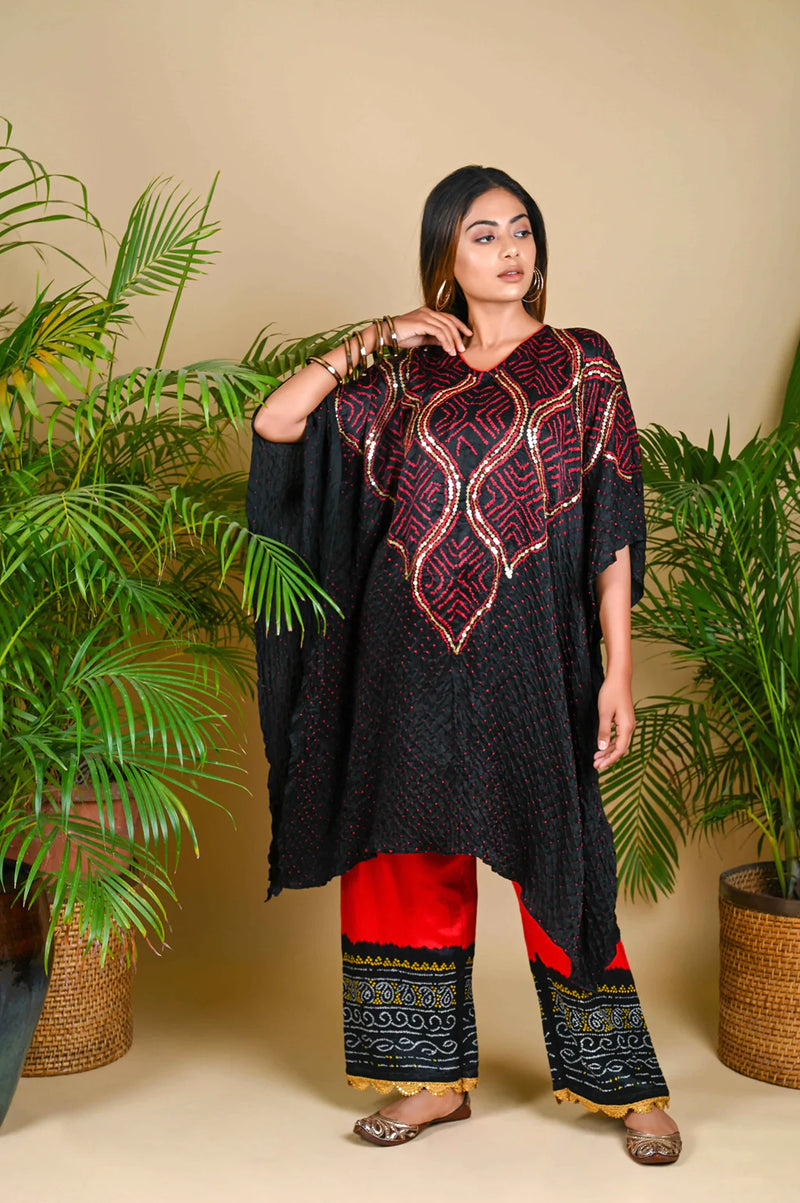 WAVE SEQUENCE KAFTAN-BLACK silk by Dyelogue in black color for women in Singapore