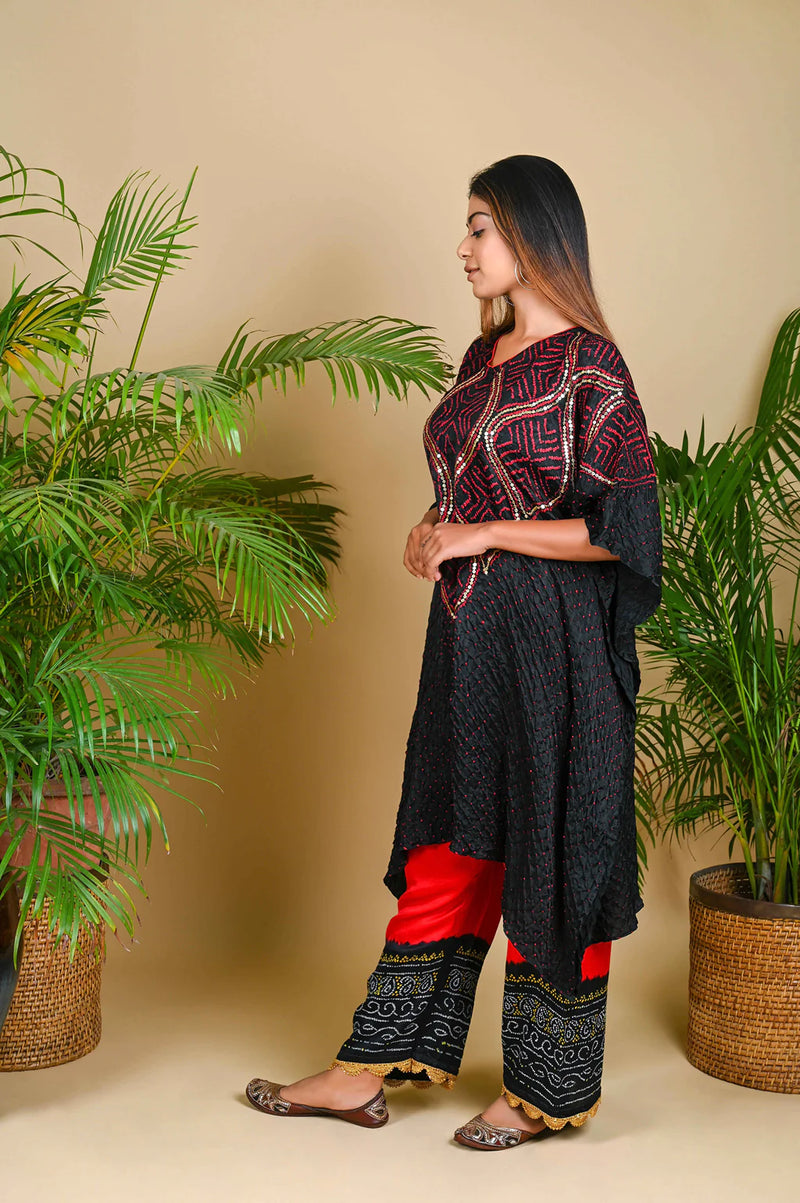 WAVE SEQUENCE KAFTAN-BLACK silk by Dyelogue in black color for women in Singapore