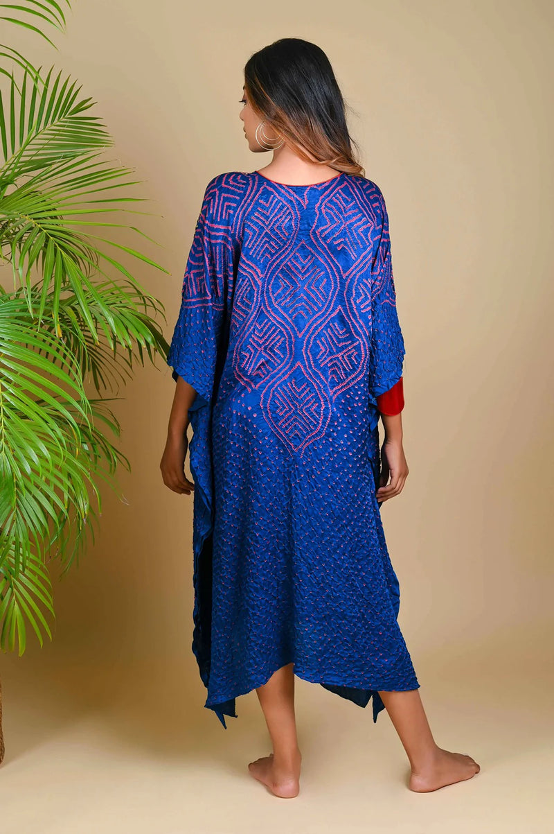 WAVE SEQUENCE KAFTAN-BLUE silk by Dyelogue in blue color for women in Singapore