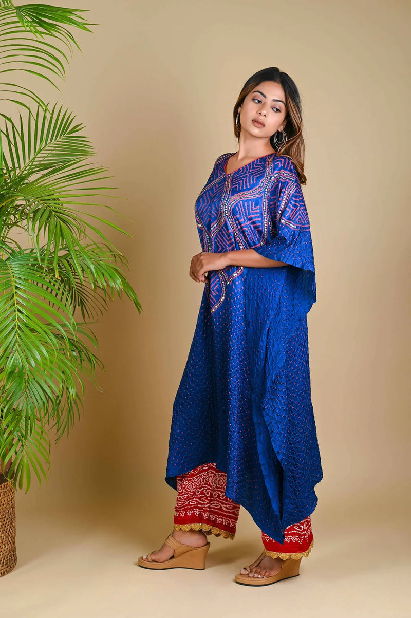 WAVE SEQUENCE KAFTAN-BLUE silk by Dyelogue in blue color for women in Singapore