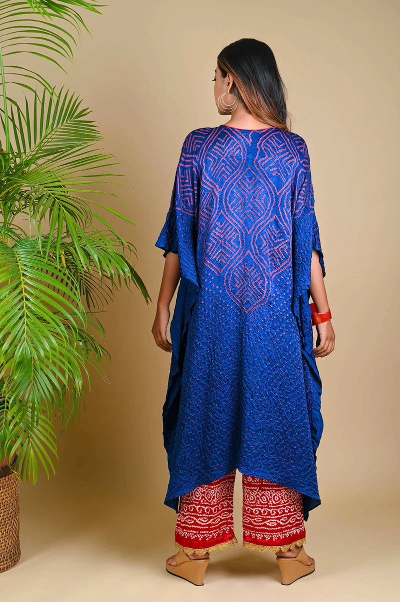 WAVE SEQUENCE KAFTAN-BLUE silk by Dyelogue in blue color for women in Singapore