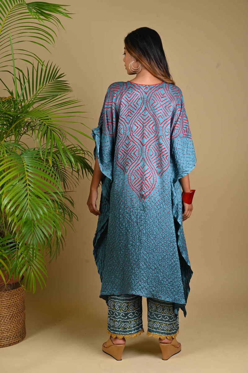 WAVE SEQUENCE KAFTAN-GREY silk by Dyelogue in grey color for women in Singapore