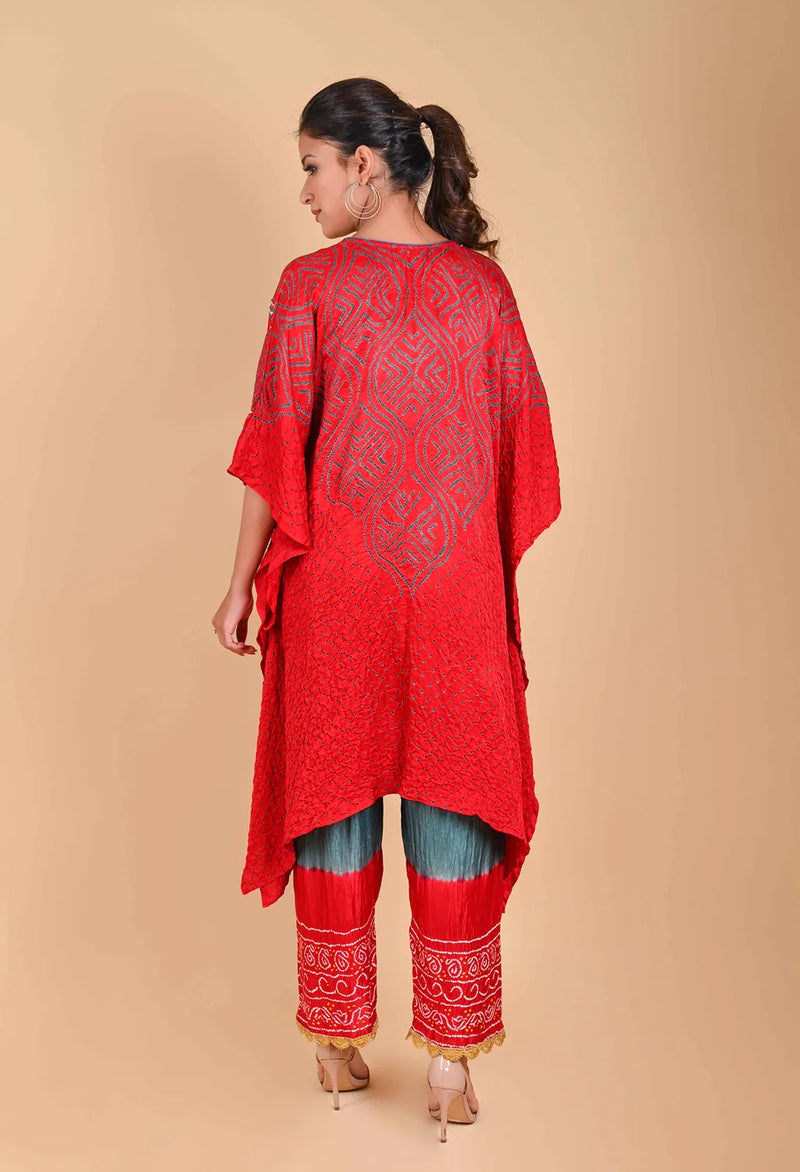 WAVE SEQUENCE KAFTAN-RED silk by Dyelogue in red color for women in Singapore
