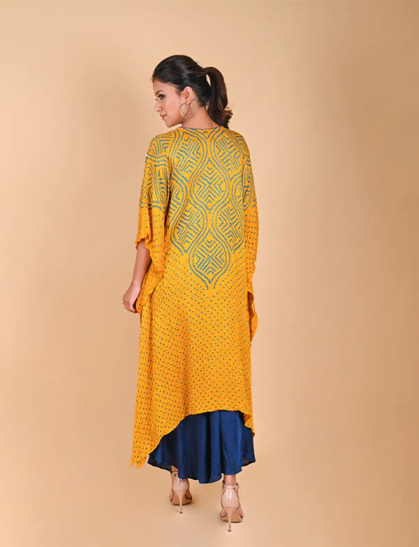 WAVE SEQUENCE KAFTAN-YELLOW silk by Dyelogue in yellow color for women in Singapore