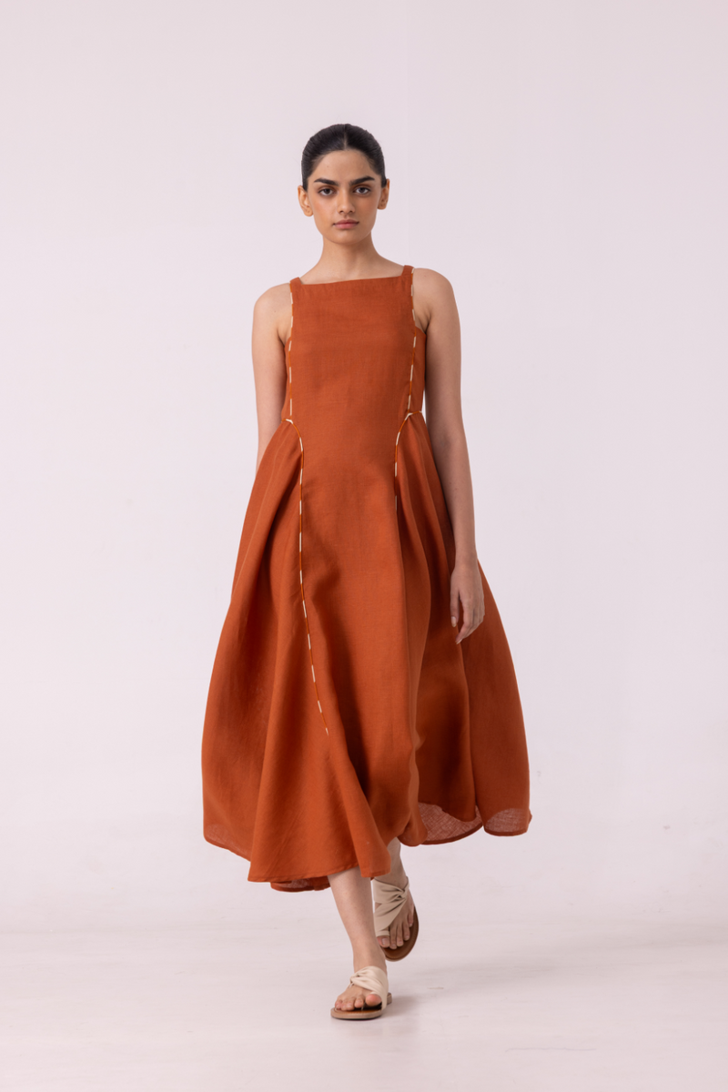 Weasley Rust Linen Dress cotton by The Summer House for women in Singapore