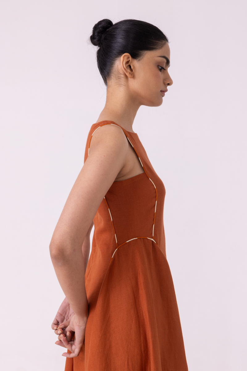 Weasley Rust Linen Dress cotton by The Summer House for women in Singapore