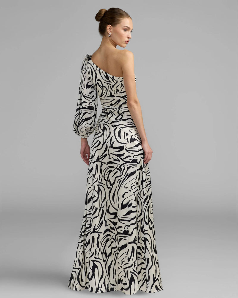 2634-White Abstract Print One Shoulder Charmeuse Gown With Slit polyester cocktail-and-party-dresses by Mac Duggal in multi-color for women in Singapore