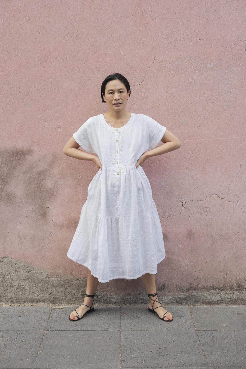 White Lily Dress-White cotton by World of Crow in white color for women in Singapore
