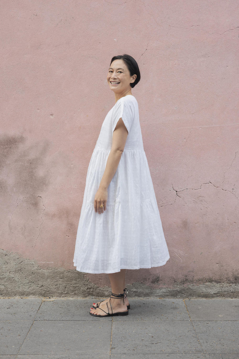 White Lily Dress-White cotton by World of Crow in white color for women in Singapore