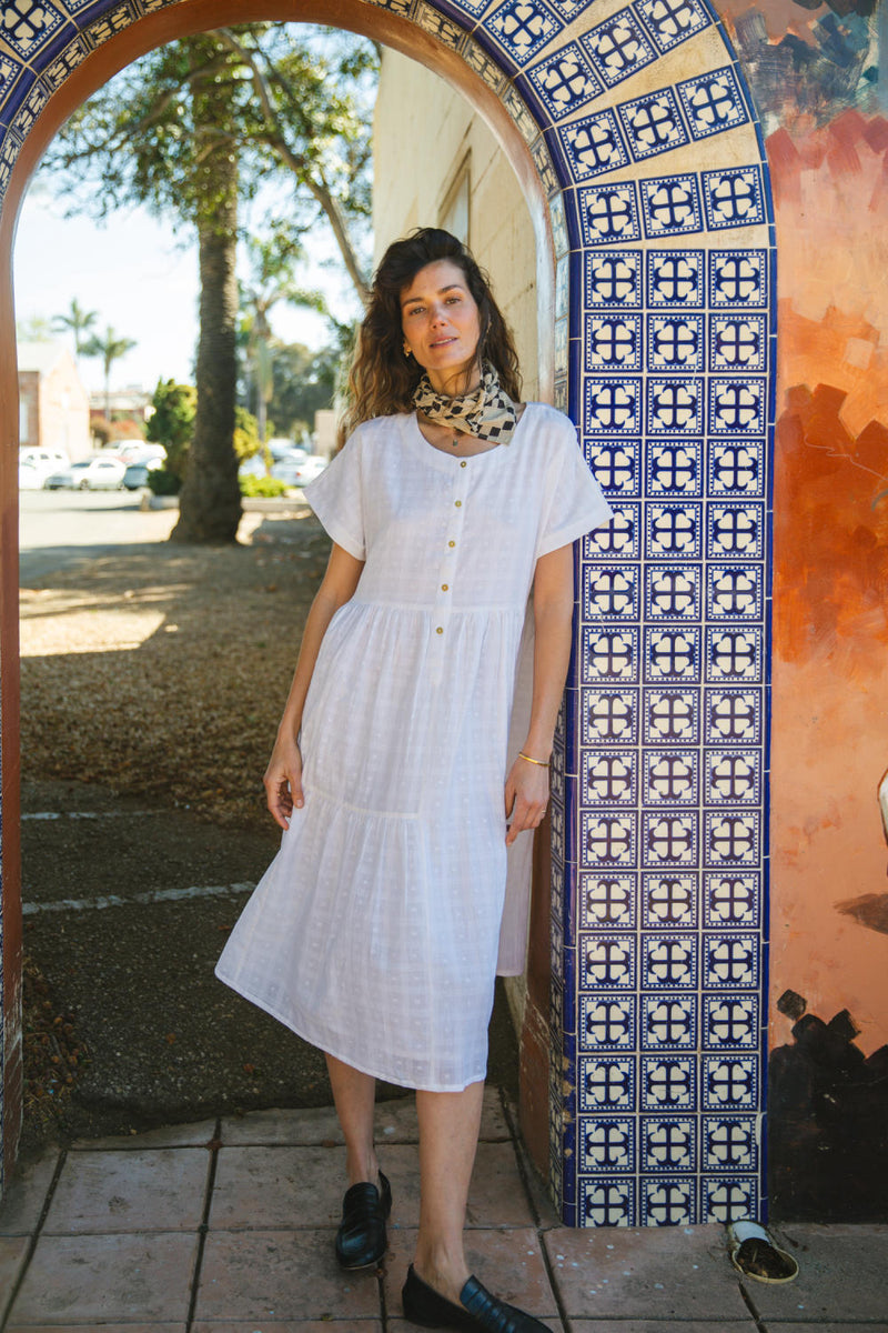 White Lily Dress-White cotton by World of Crow in white color for women in Singapore