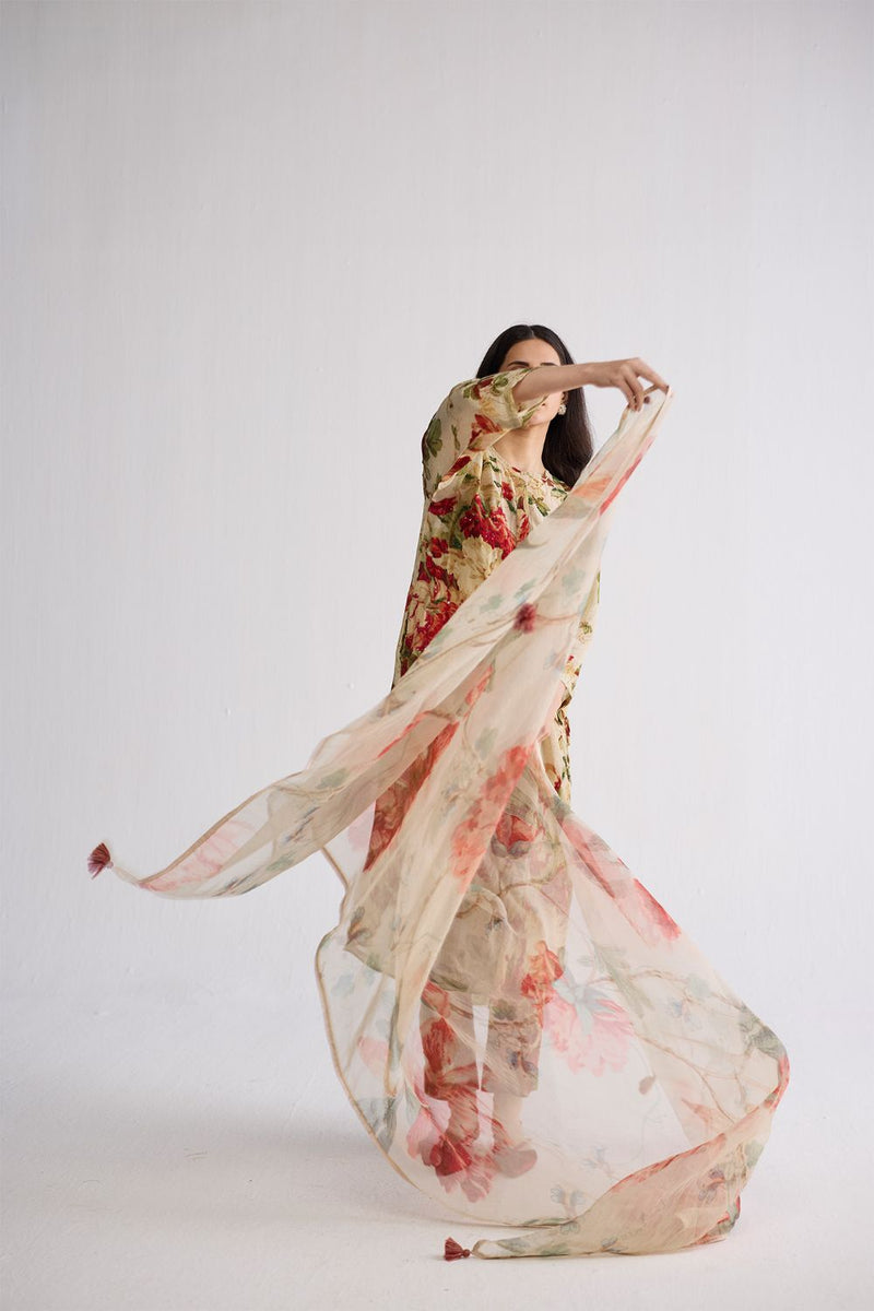 WHITE ROSE ORGANZA DUPATTA organza dupatta by YAM in multicolor for women in Singapore