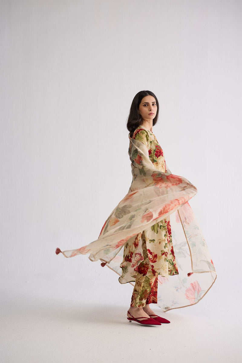 WHITE ROSE ORGANZA DUPATTA organza dupatta by YAM in multicolor for women in Singapore