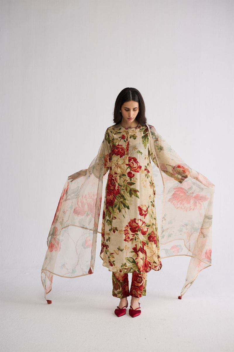 WHITE ROSE ORGANZA DUPATTA organza dupatta by YAM in multicolor for women in Singapore