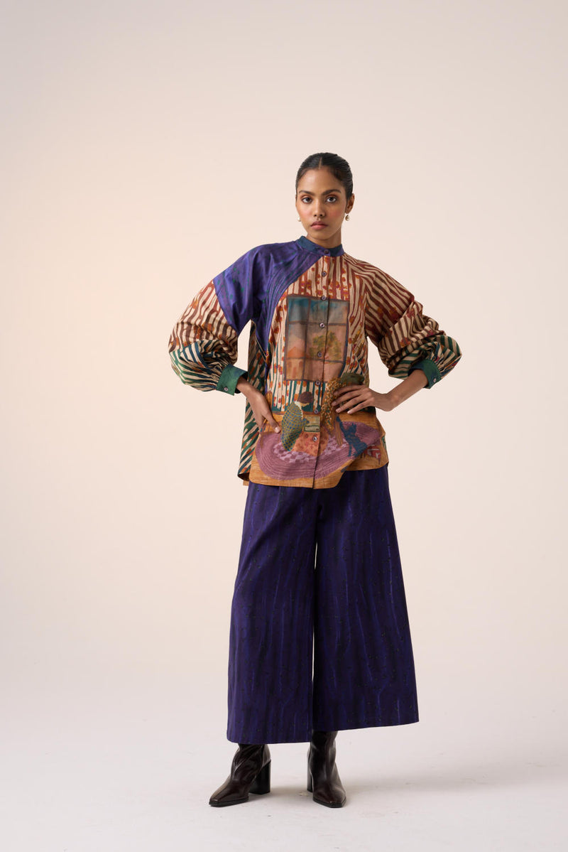 WIDE LEG PANT -PURPLE HOME ALONE cotton by CORD for women in Singapore
