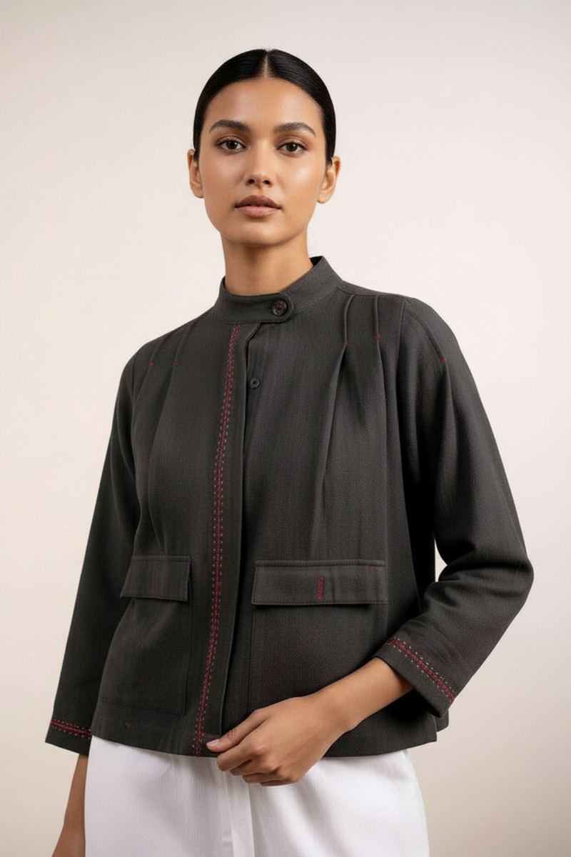 Varna Grey Jacket cotton by Doodlage in grey color for women in Singapore