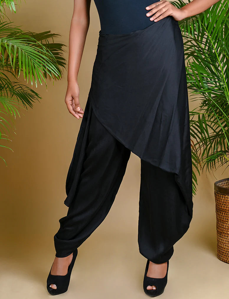 WRAP DHOTI-BLACK silk by Dyelogue in black color for women in Singapore
