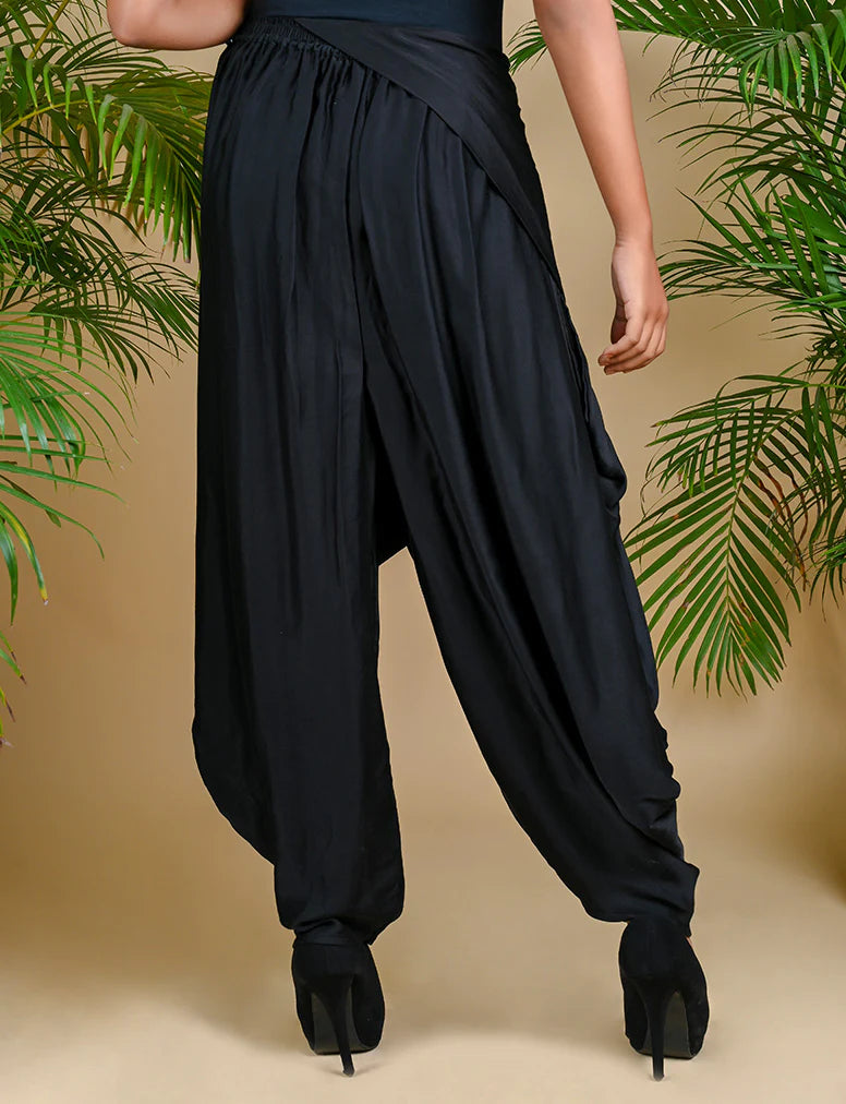 WRAP DHOTI-BLACK silk by Dyelogue in black color for women in Singapore