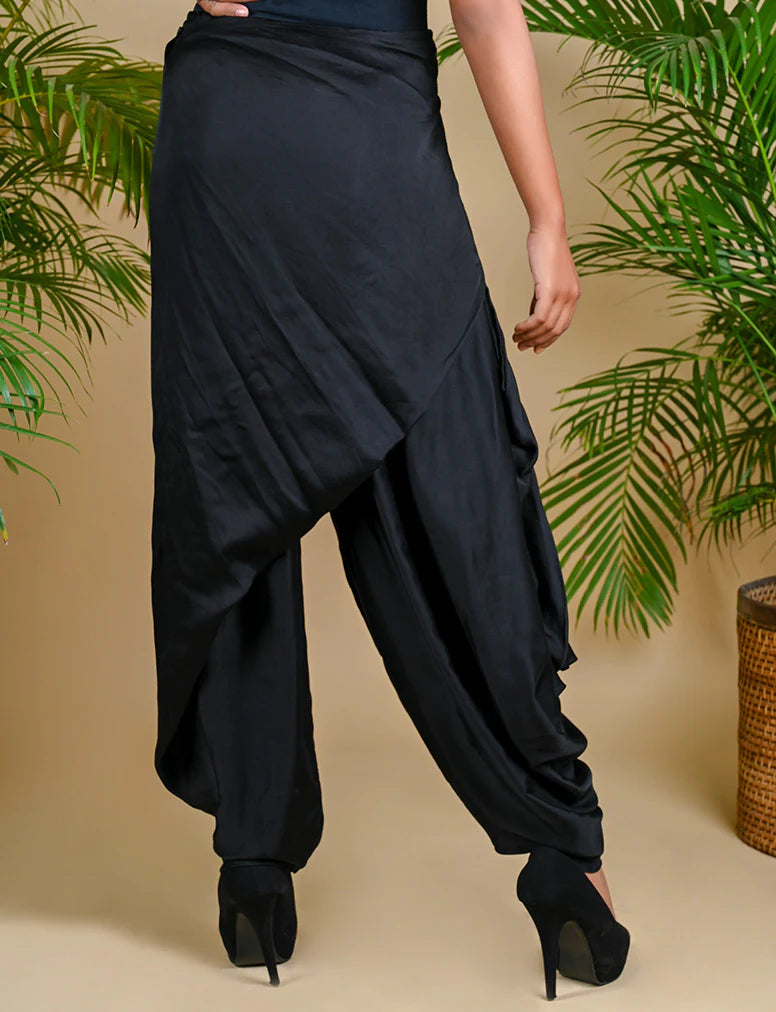 WRAP DHOTI-BLACK silk by Dyelogue in black color for women in Singapore