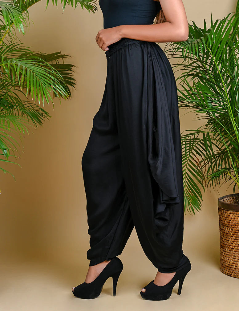 WRAP DHOTI-BLACK silk by Dyelogue in black color for women in Singapore