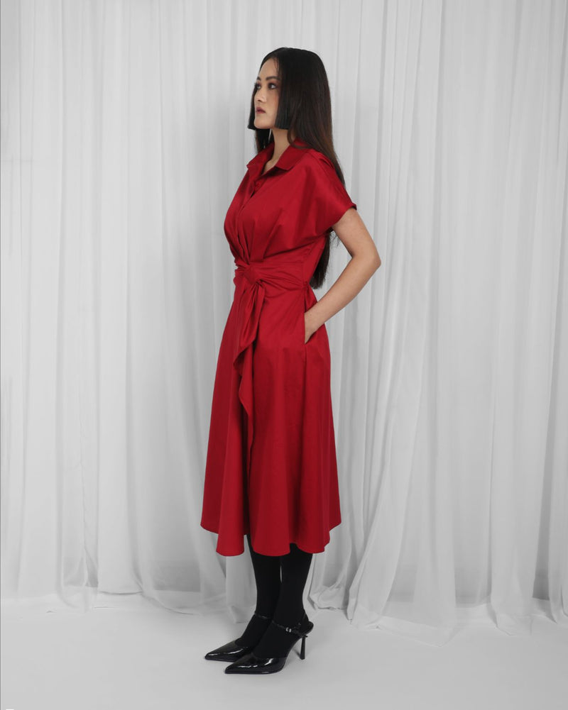 Wrap Dress-Red 100% cotton Buy Wrap Dress-Red from C&W | Dresses for Women by Leh Studios in red color for women in Singapore