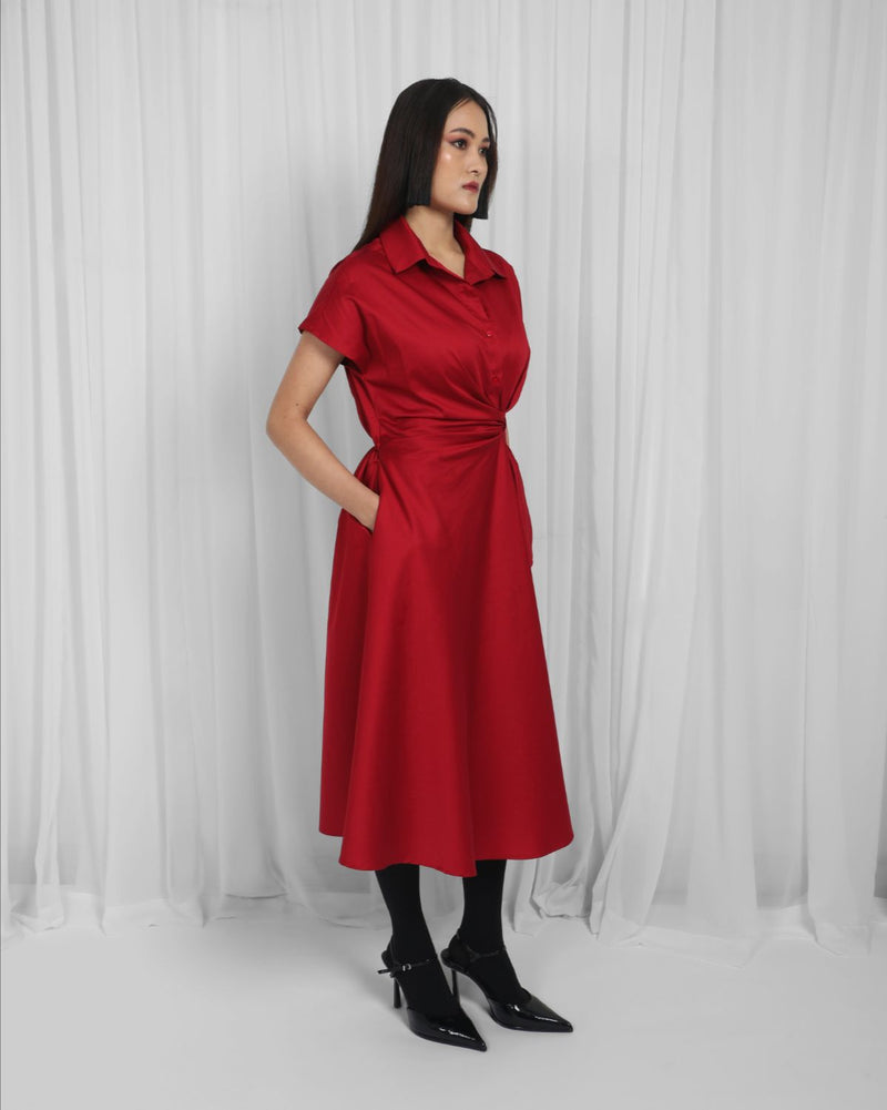 Wrap Dress-Red 100% cotton Buy Wrap Dress-Red from C&W | Dresses for Women by Leh Studios in red color for women in Singapore