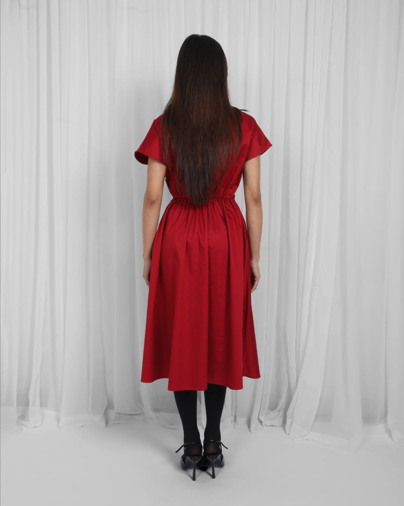 Wrap Dress-Red 100% cotton Buy Wrap Dress-Red from C&W | Dresses for Women by Leh Studios in red color for women in Singapore