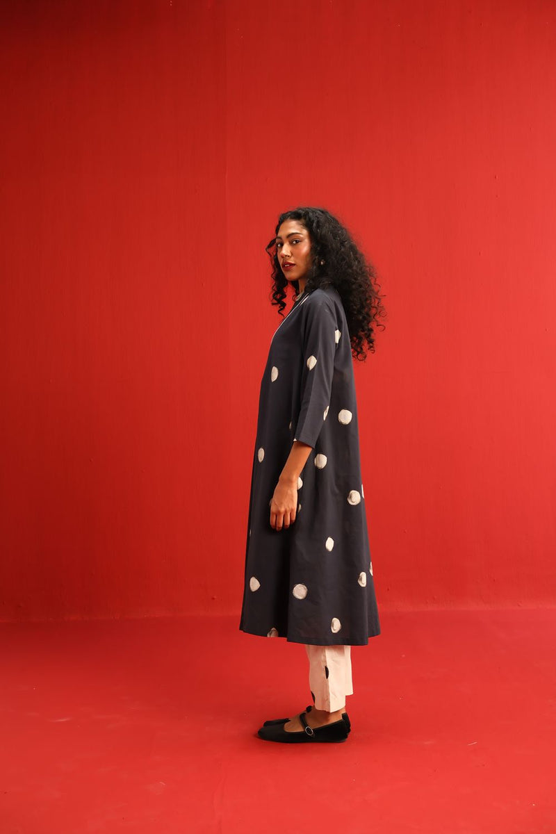 Polka A Line Kurta Set cotton by Yam in black color for women in Singapore
