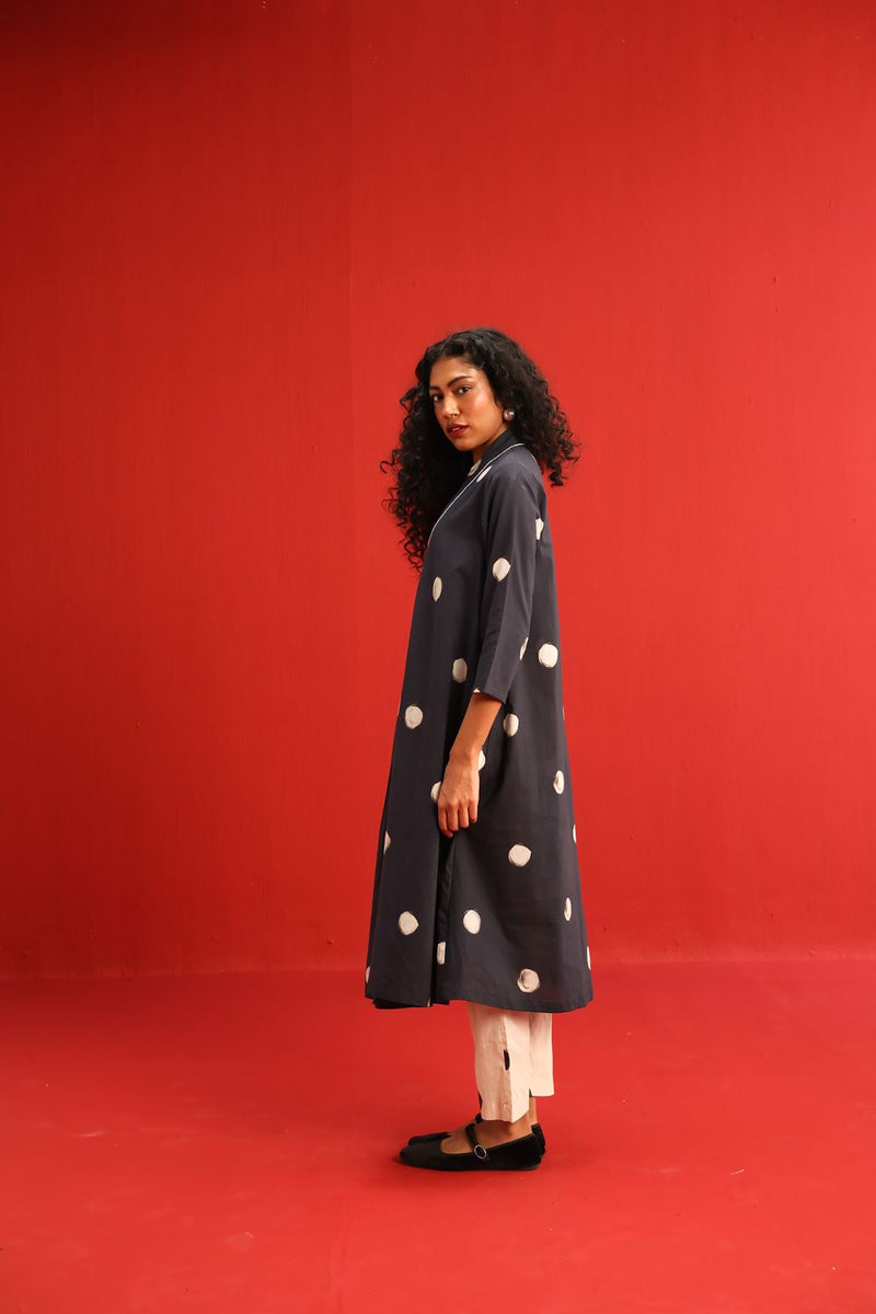 Polka A Line Kurta Set cotton by Yam in black color for women in Singapore