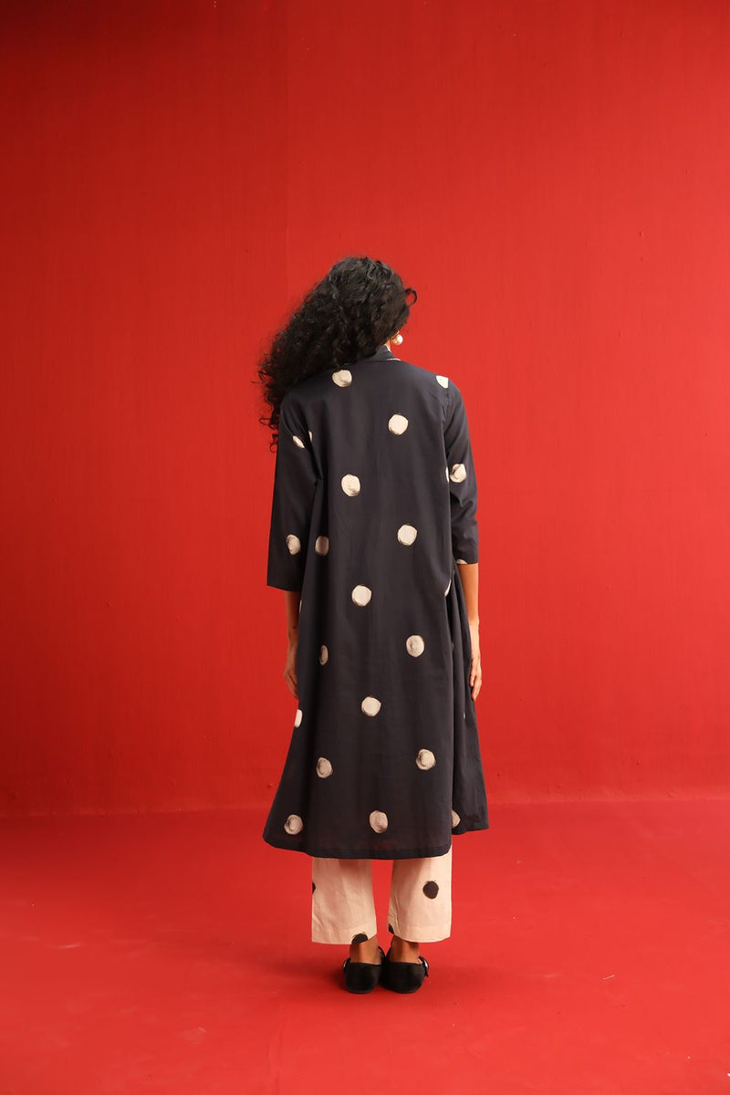 Polka A Line Kurta Set cotton by Yam in black color for women in Singapore