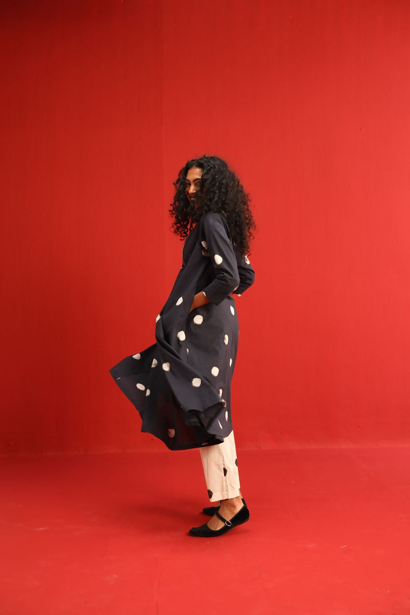 Polka A Line Kurta Set cotton by Yam in black color for women in Singapore