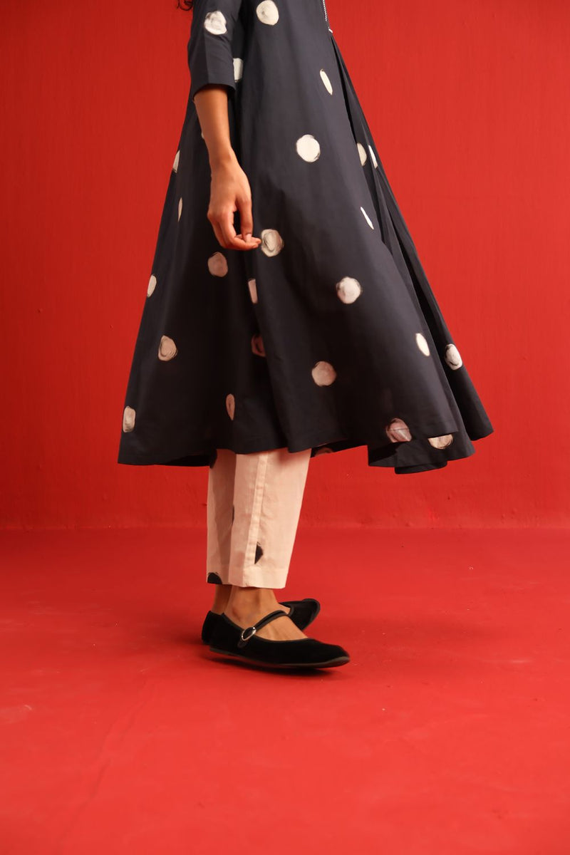 Polka A Line Kurta Set cotton by Yam in black color for women in Singapore