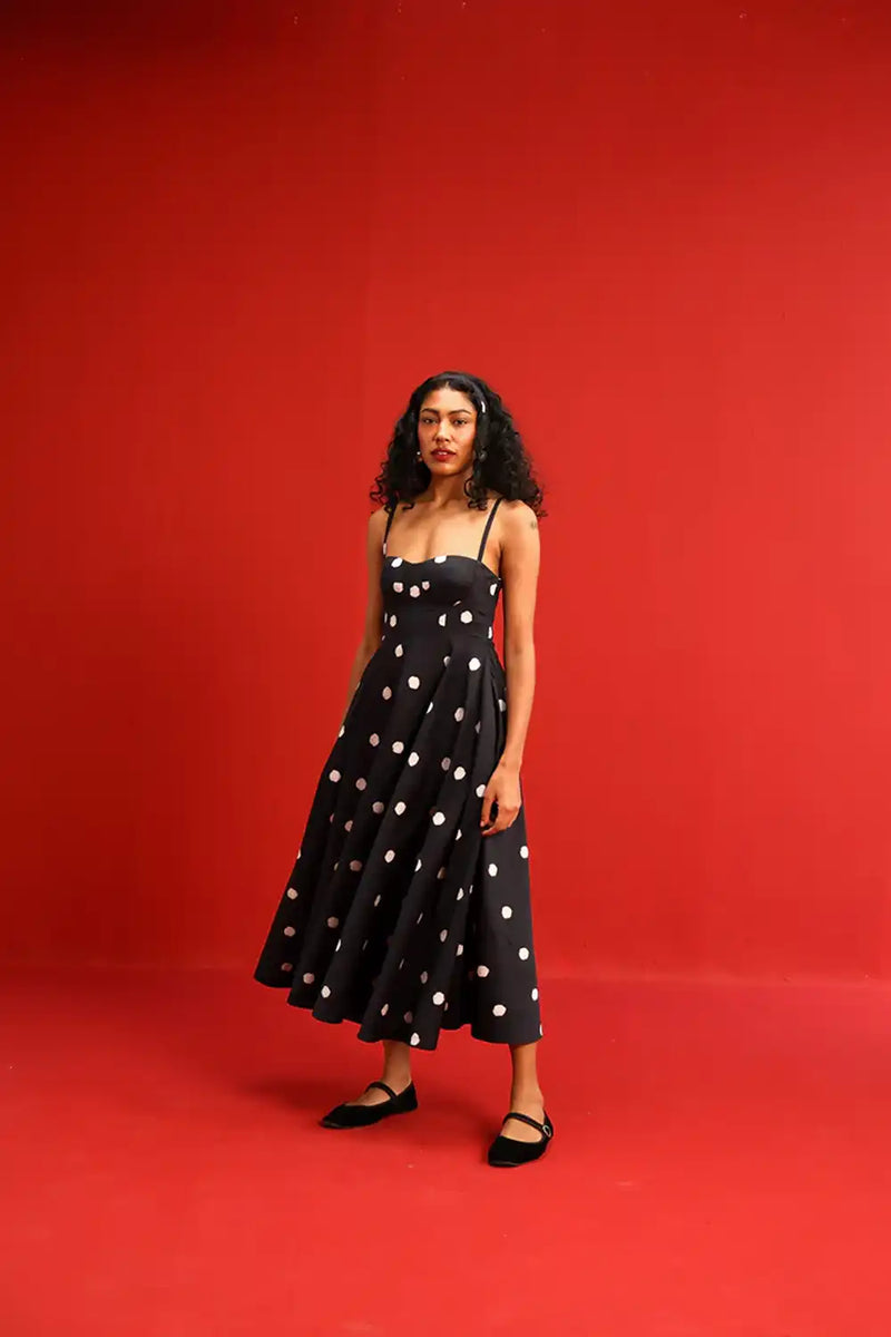 Isla Flared Bralette Dress satin by Yam in black color for women in Singapore