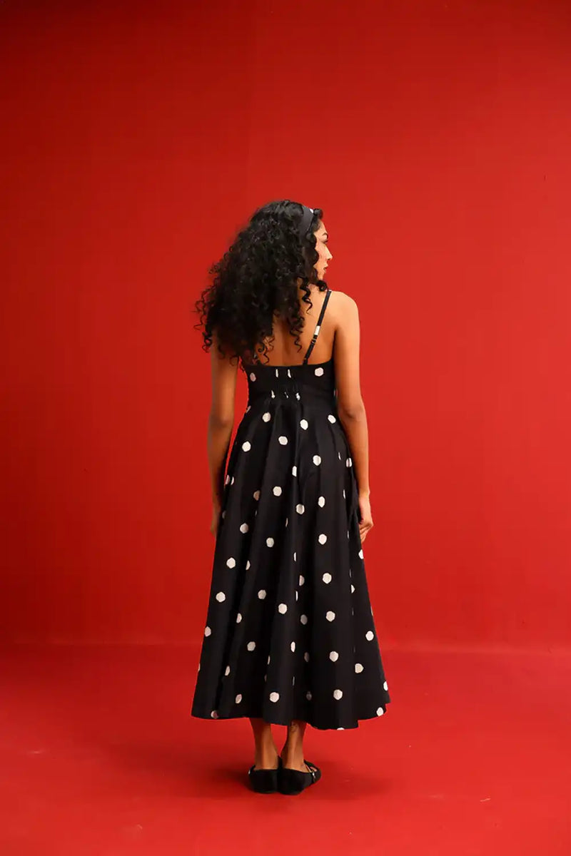 Isla Flared Bralette Dress satin by Yam in black color for women in Singapore