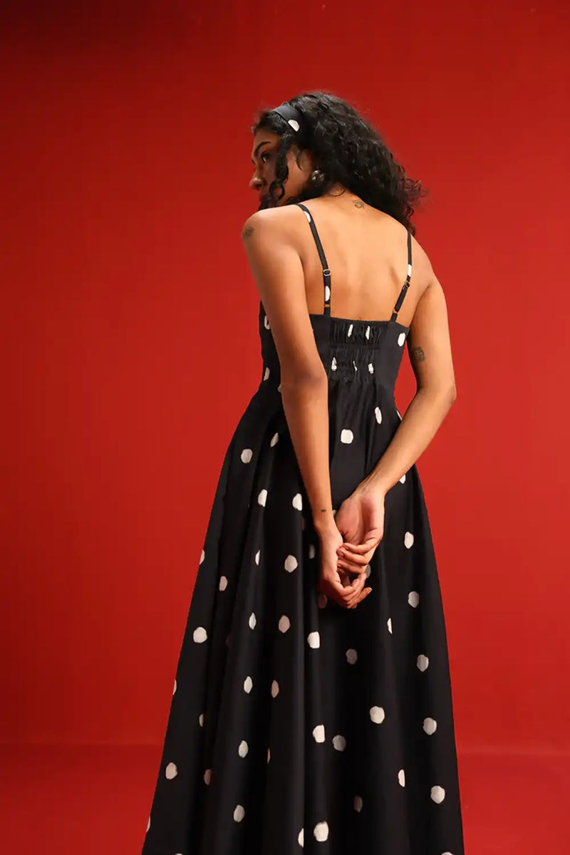 Isla Flared Bralette Dress satin by Yam in black color for women in Singapore