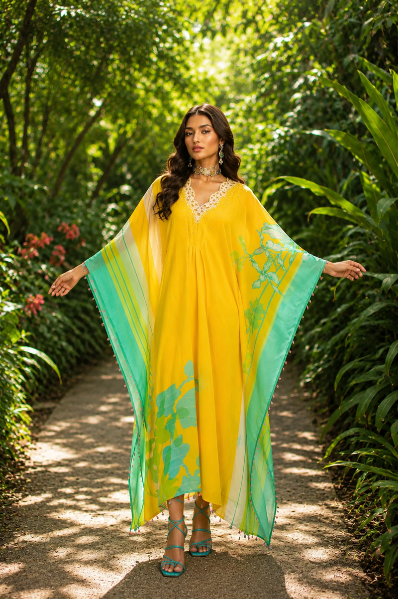 YELLOW PEARL KAFTAN Indo-Western Wear by Rajiramniq for women in Singapore