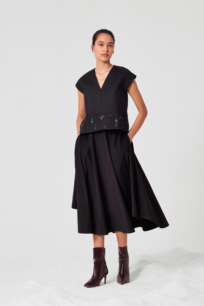 Yamika Black Quilted Embroidered Top